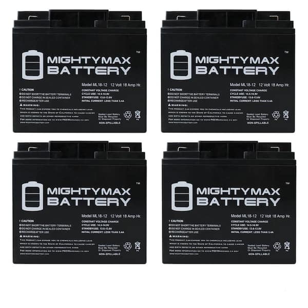 MIGHTY MAX BATTERY 12-Volt 18AH F2 SLA Replacement Battery for Power Rite PRB1218 - 4 Pack
