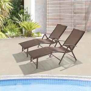 2-Piece Aluminum Adjustable Outdoor Chaise Lounge in Brown