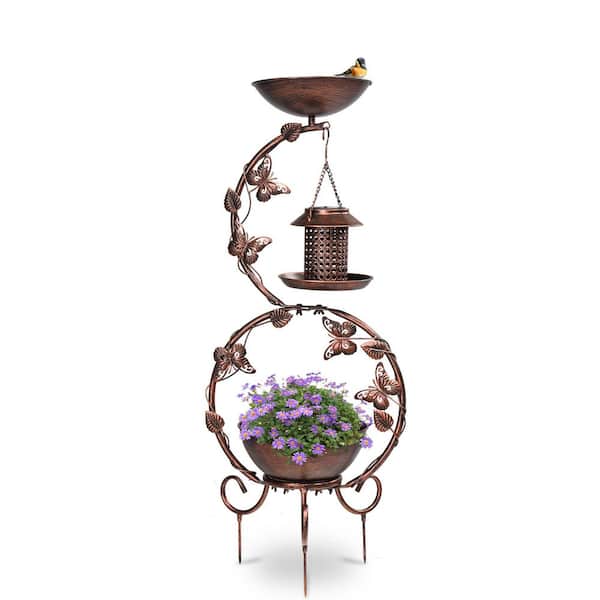 37.8 in. Outdoor Brown Bird Bath with Flower Planter Pedestal