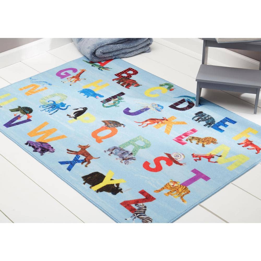 Eric Carle Blue Alphabet Kids Rectangular Nylon Area Rug