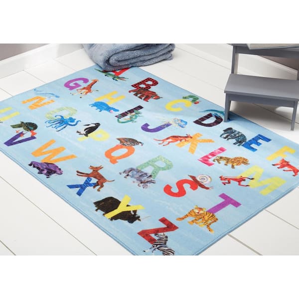 Elementary Zoo Alphabet Blue/Orange 3 ft. x 5 ft. Kids Area Rug