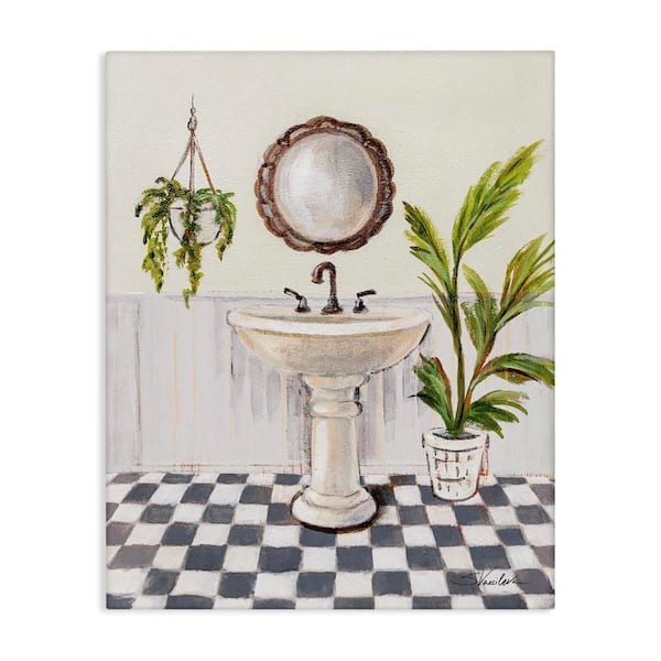 Stupell Industries Crisp Bathroom with Plants by Silvia Vassileva Unframed Nature Graphic Art Print 30 in. x 24 in.