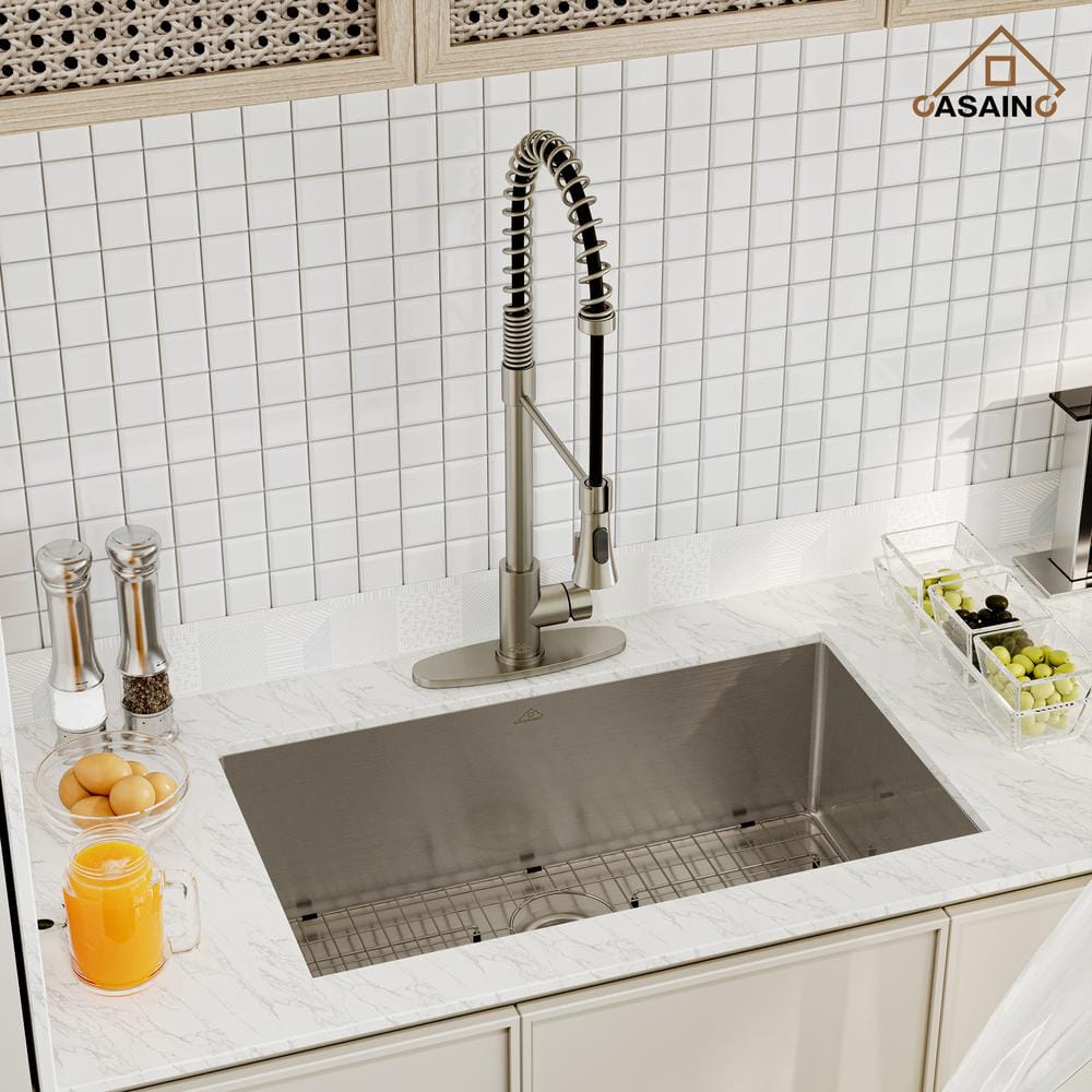 30'' Silver Stainless Steel Undermount Single Bowl Kitchen Sink