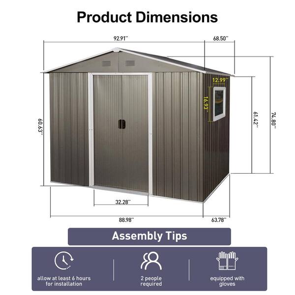 6 ft. x 8 ft. Outdoor Metal Storage Shed with Window, Gray