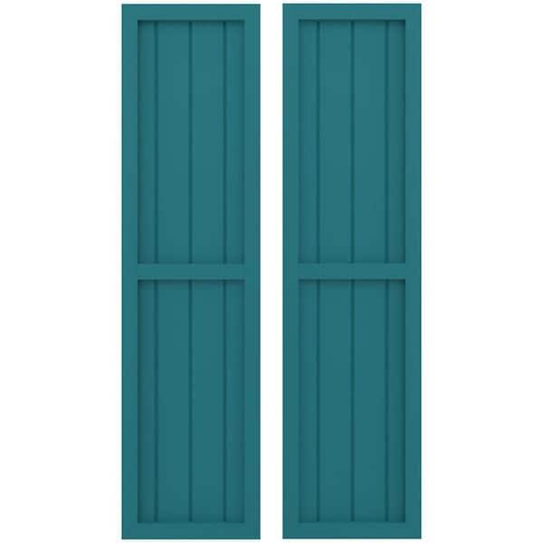 Ekena Millwork 14 in. W x 66 in. H Americraft 4-Board Exterior Real Wood 2 Equal Panel Framed Board and Batten Shutters in Antigua