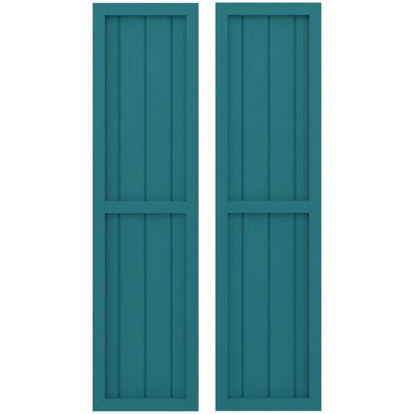 Ekena Millwork 14-in W x 67-in H Americraft 4 Board Exterior Real Wood Two Equal Panel Framed Board and Batten Shutters Antigua