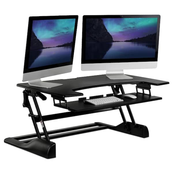 Mount-It! Corner Standing Desk Converter | Height Adjustable 43” Wide  Desktop | Corner Stand Up Desk with Gas Spring Handle | Stand Up Computer