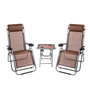 Brown Zero Gravity Metal Reclining Lawn Chair Set