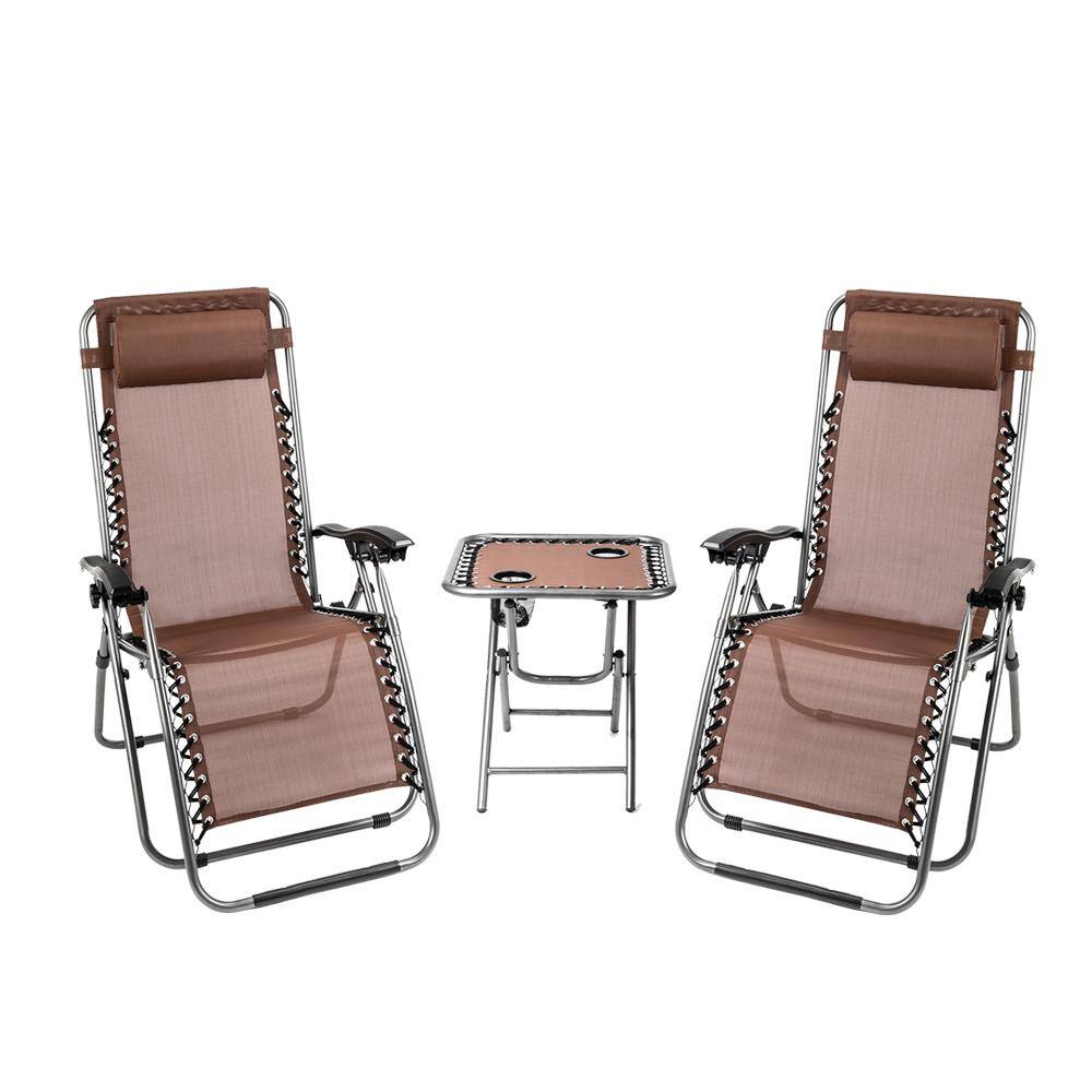 Winado Black Outdoor Steel Frame Folding Lawn Chair Set, 2 Zero Gravity