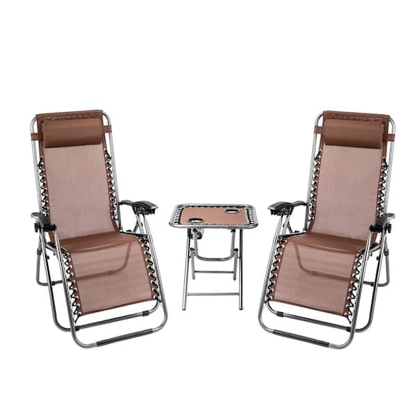 Winado Black Outdoor Steel Frame Folding Lawn Chair Set, 2 Zero Gravity Recliner Lounge Chair and Table