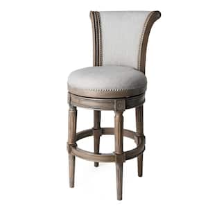 Pullman 31 in. Reclaimed Oak High Back Wooden Bar Stool with Premium Ash Grey Fabric Upholstered Seat
