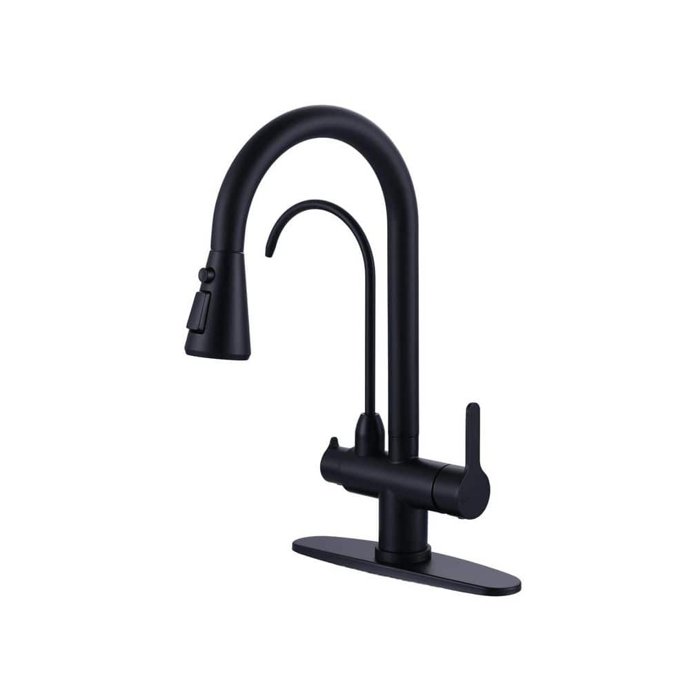 11.3 in 360 Degree Spout Swivel Double Handles Pull Out Sprayer Kitchen Faucet with Drinking Water Filter in Matte Black price history on PriceWatchPro