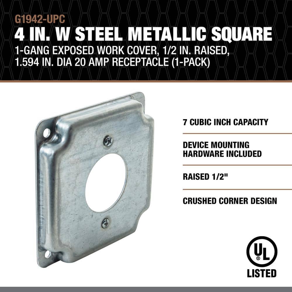 Galvanized Steel Square Receptacle Cover with Crushed Corners