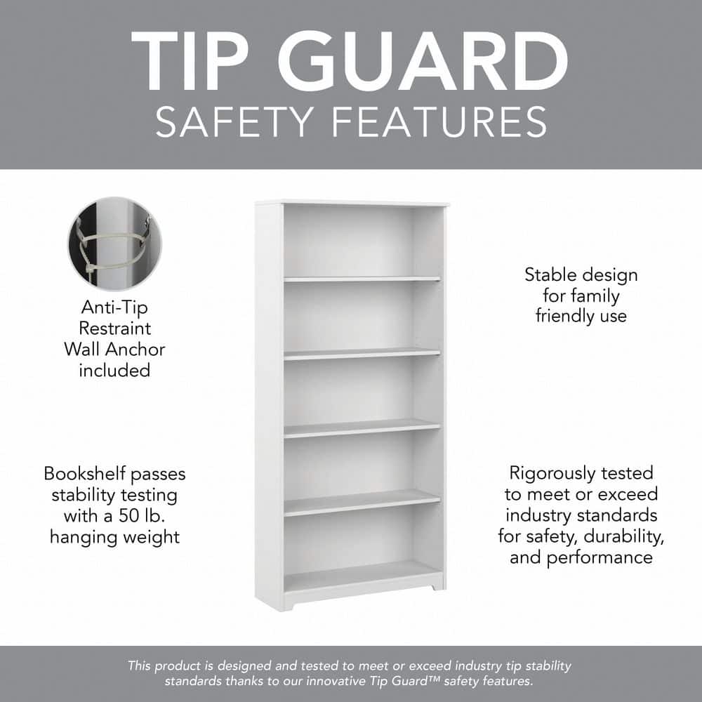 Cabot Tall 5-Shelf Adjustable White Bookcase Organizer