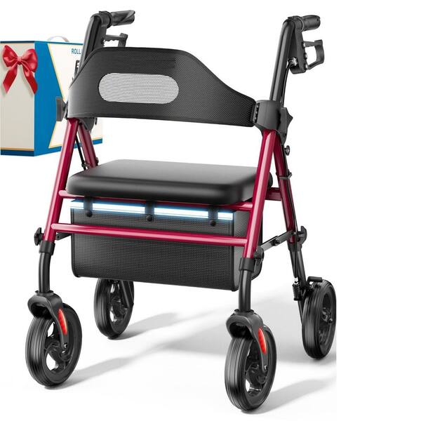 Numhew Foldable Rollator Walker with Seat, 8 in. Big Wheels, 350