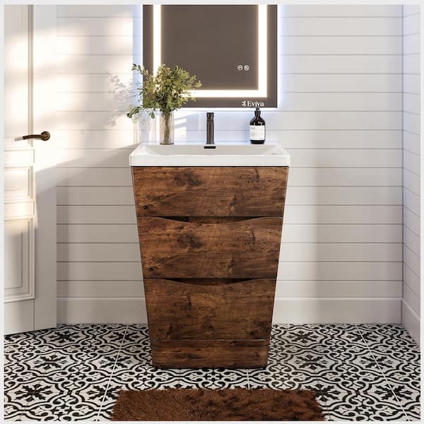 Eviva Victoria 25 in. W x 20 in. D x 34 in. H Bathroom Vanity in Rosewood with White Acrylic Top with White Sink
