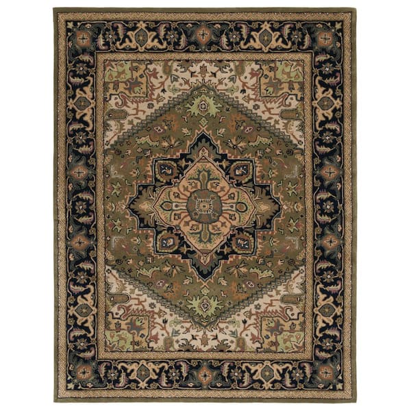 SAFAVIEH Heritage Green/Light Brown 9 ft. x 12 ft. Border Floral Medallion Area Rug