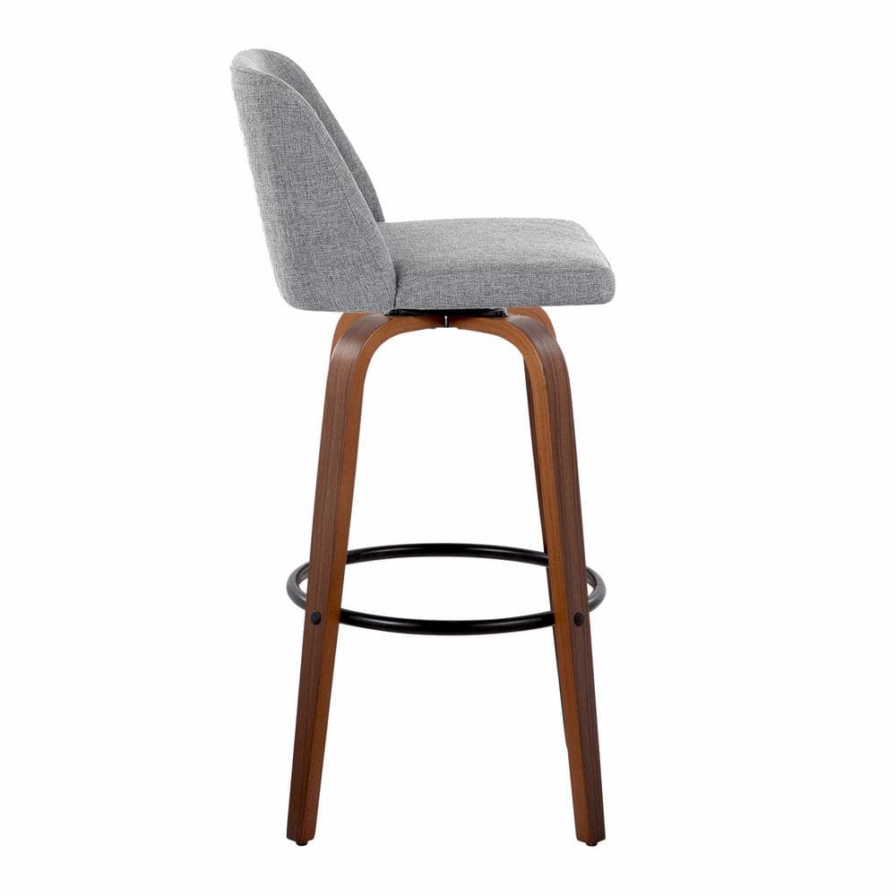 Gray and Walnut Wood Swivel Barstools with Metal Footrest, Set of 2