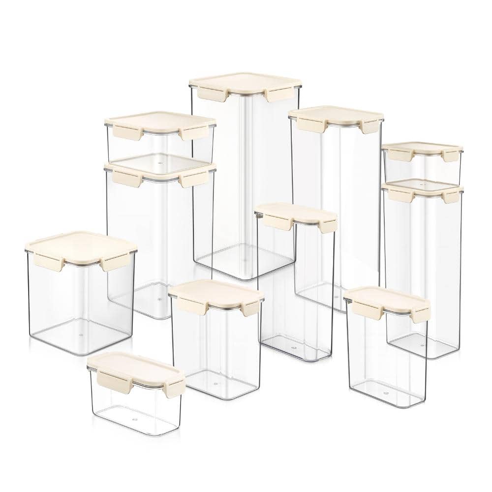 Stackable Plastic Food Storage Container with Lids (11 Pack), Clear Airtight Pantry Canister for Kitchen Organization