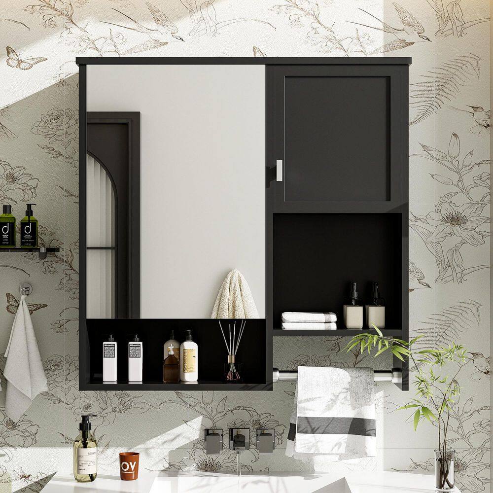 30 in. W x 28 in. h Black Rectangular MDF Medicine Cabinet with Mirror price history on PriceWatchPro