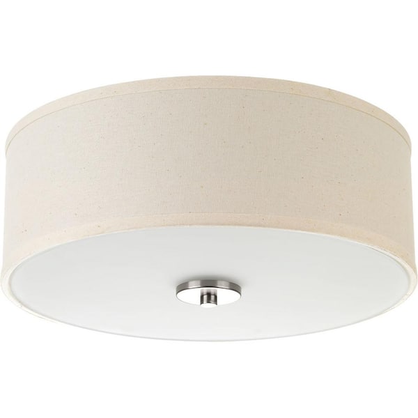Inspire Collection 13 in. Brushed Nickel Integrated LED Transitional Bedroom Ceiling Light Drum Flush Mount