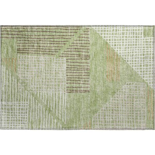 Mayfield Premium Machine Washable Abstract AMF2270 Aloe 2 ft. x 3 ft. Accent Rug