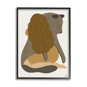 "Female Hugging Sea Lion Animal Warm Earth Tones" by Birch and Ink Framed Print Abstract Texturized Art 16 in. x 20 in.