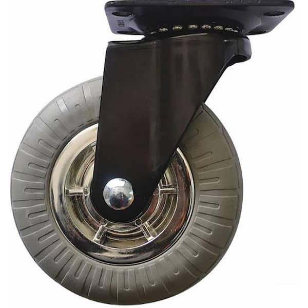 Shepherd 5 in. Gray Soft Rubber Chrome and Black Steel Swivel Plate Caster with 264 lb. Load Rating (4-Pack)