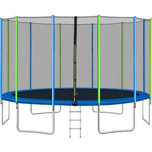 Viraha 16 ft. Round Outdoor Trampoline for Kids with Safety Enclosure Net, Ladder and 12 Wind Stakes