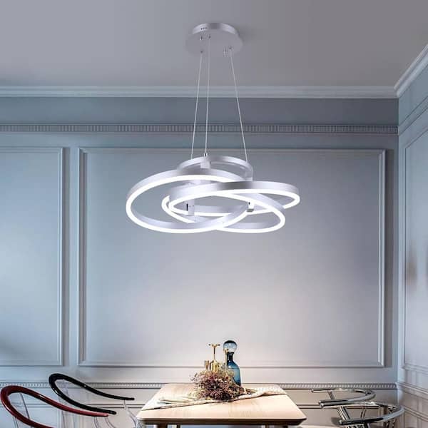 Carson 23.2 in. Sliver Modern Rectangle Integrated LED Dimmable Chandeliers Living Dining Foyer Lighting