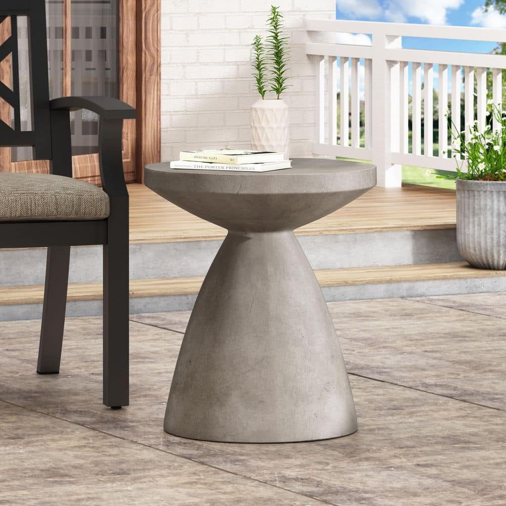 Lightweight Natural Gray Concrete Outdoor Side Table with