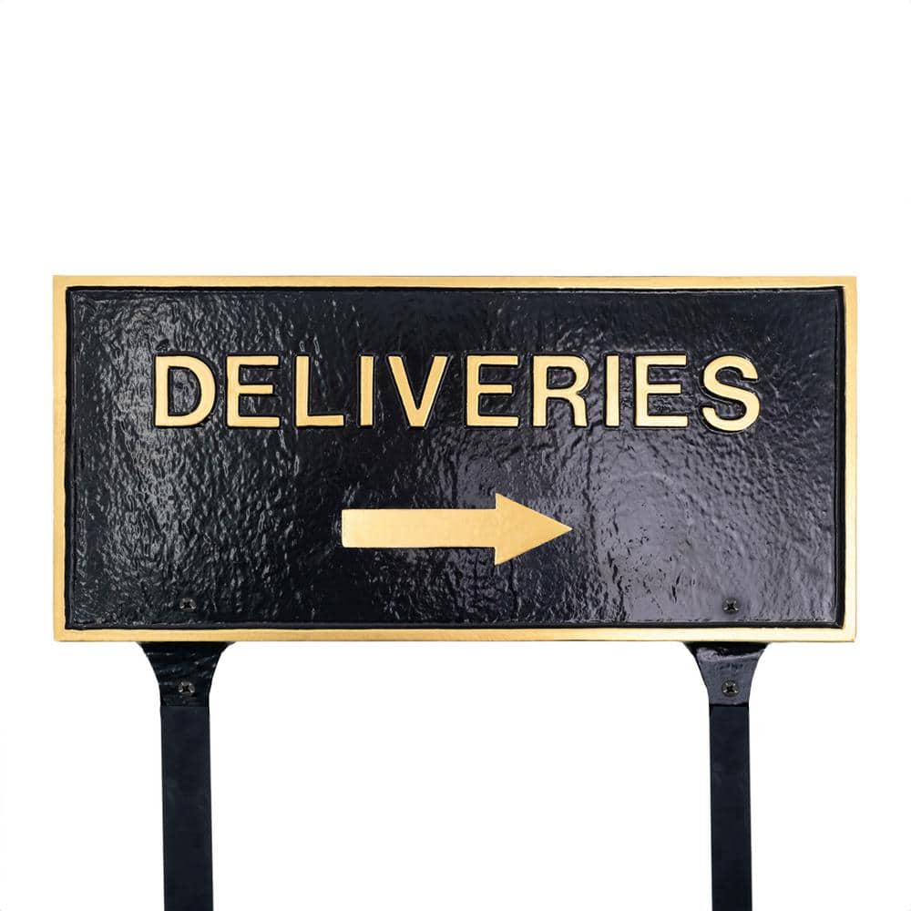 "10"" x 21"" Deliveries with Right Arrow Large Rectangle Statement Plaque with Lawn Stakes - Black/Gold" price history on PriceWatchPro