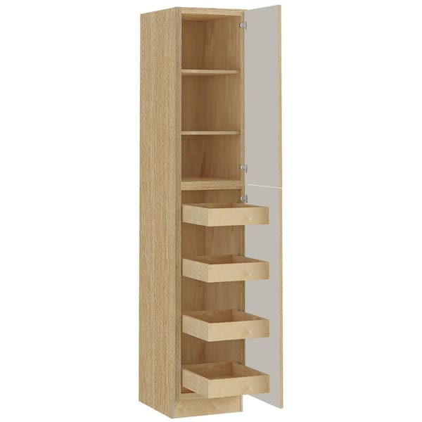 Washington 18 in. W x 24 in. D x 96 in. H Assembled Plywood Pantry Kitchen Cabinet in Oak with 4ROT Soft Close LH