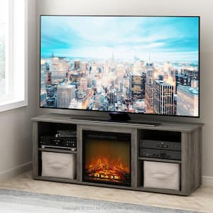 58.58 in. French Oak Grey TV Stand Fits TV's up to 60 in. with Electric Fireplace