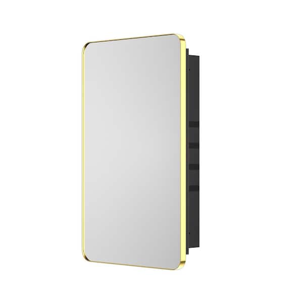 20 in. W x 32 in. H Rectangular Brass Gold Stainless Steels  Framed Recessed/Surface Mount Medicine Cabinet with Mirror