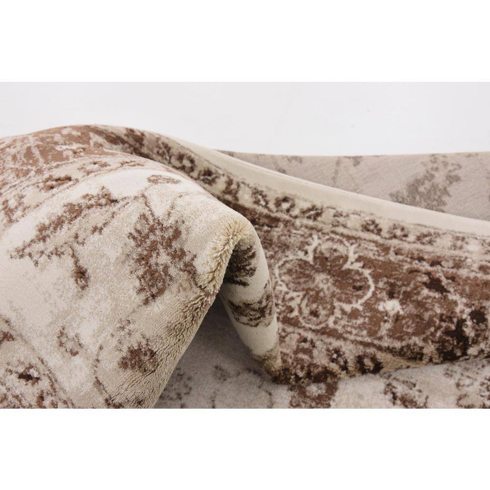 Ivory and Brown Synthetic Stain-Resistant Rectangular Area Rug