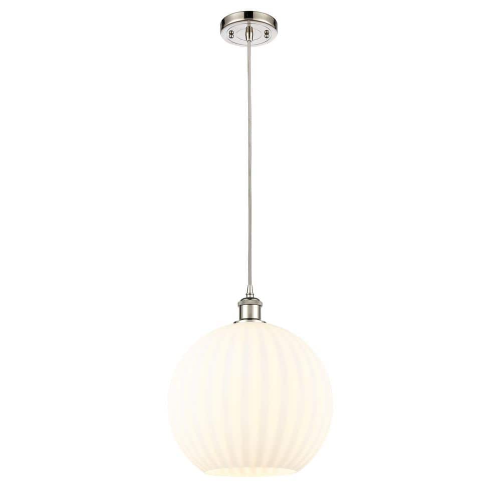 White Venetian 100-Watt 1-Light Polished Nickel Shaded Mini Pendant Light with Painted Glass Shade price history on PriceWatchPro
