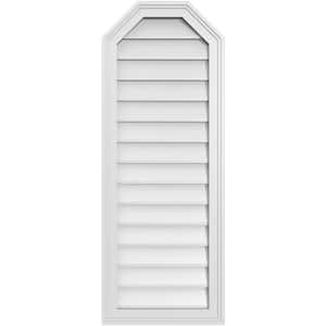 16 in. x 42 in. Octagonal Top Surface Mount PVC Gable Vent: Decorative with Brickmould Frame