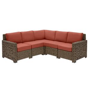 Laguna Point 5-Piece Brown Wicker Outdoor Patio Sectional Sofa Set with Sunbrella Henna Red Cushions