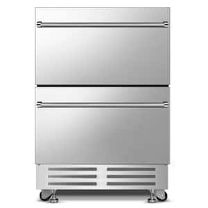 23.4 in. 4.9 cu. ft. Stainless Steel Built-In Under Counter Drawer Beverage Fridge with Double Drawer