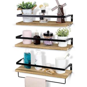 5.7 in. W x 16 in. D x 3.2 in. Light Brown Wood Decorative Wall Shelves with Brackets