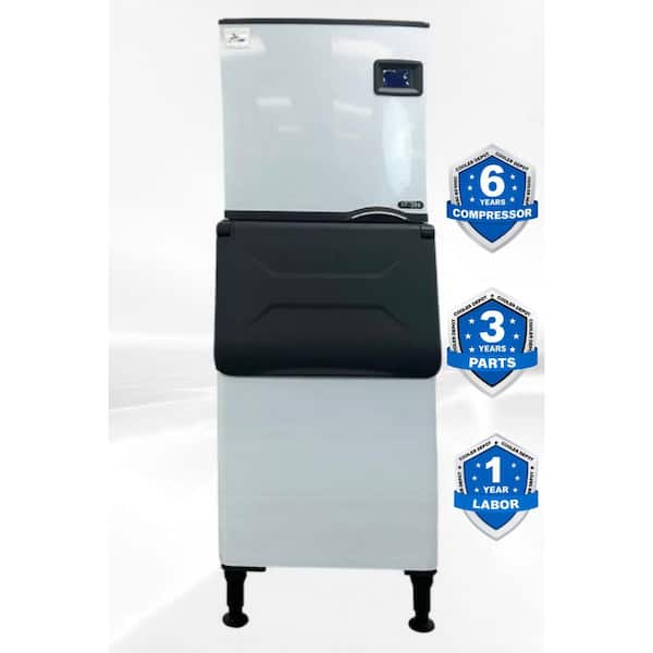 Cooler Depot 30 in. 500 lbs. Air‑Cooled Full Size Cubes Commercial Freestanding Ice-Maker with Bin in Stainless Steel