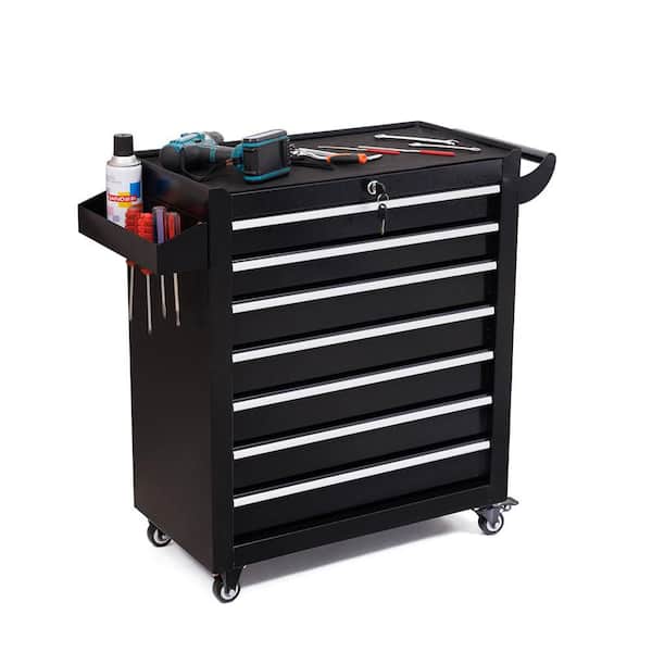 Black 31.26 in. H 7-Drawer Tool Storage Cabinet on Wheels for Garages, Warehouses, Repair Shops