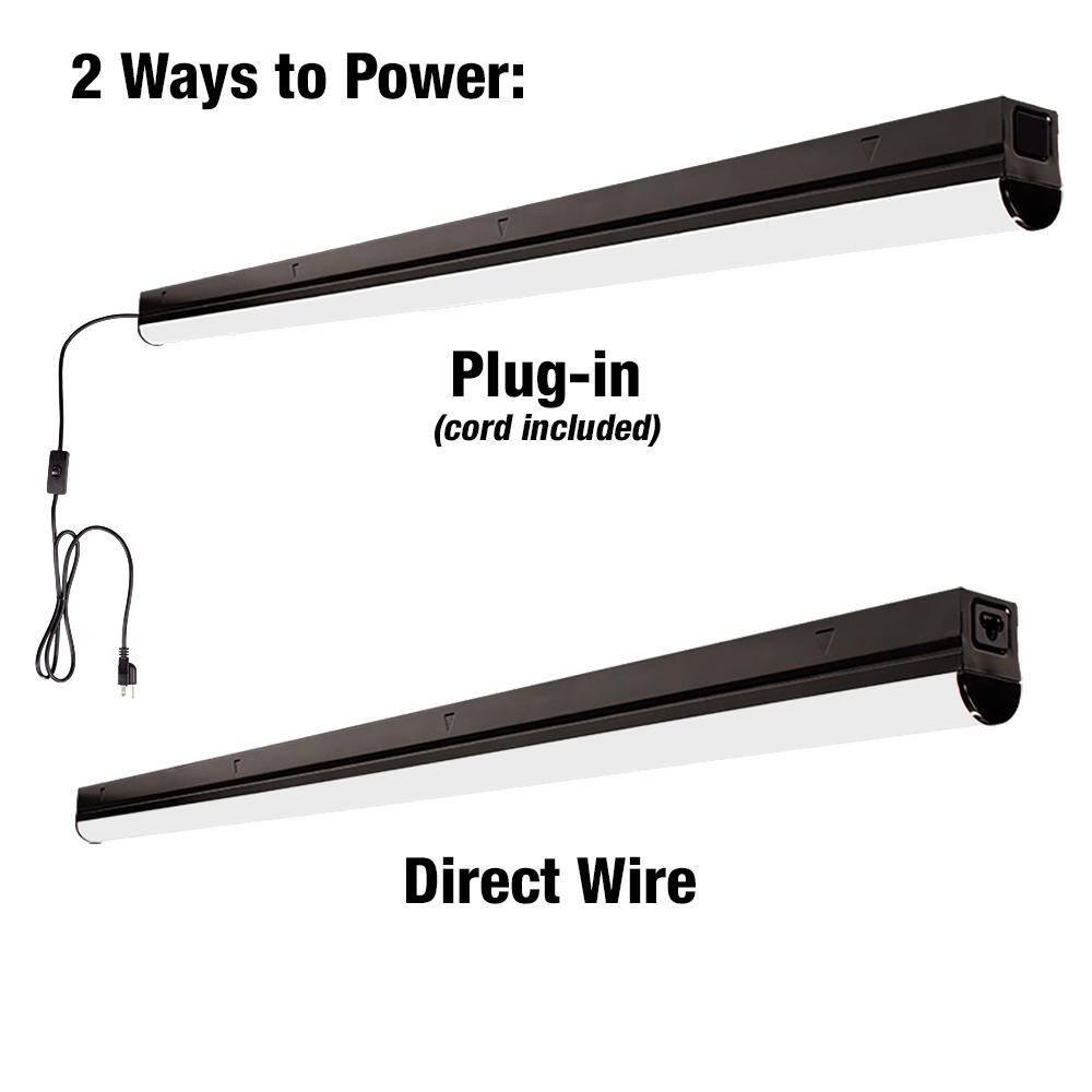 Commercial Electric 4 ft. 32-Watt Equivalent Plug-in Hardwire Integrated LED  Matte Black Linkable Strip Light Fixture 1800 Lumens 4000K 556121410 - The  Home Depot