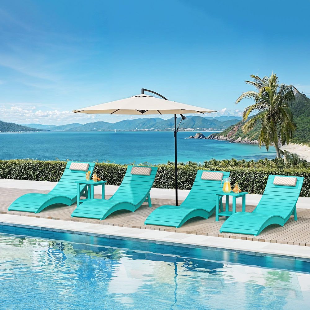Aruba Blue Folding 4-Piece HDPS Plastic Outdoor Chaise Lounge with Cushions Headrest for Pool Loungers Up to 11 in. Deep price history on PriceWatchPro