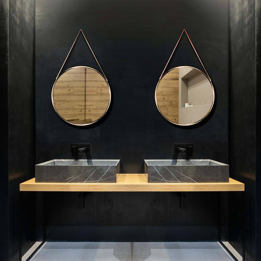 17.5" Round Gold Framed Wall Mirror with Metal Chain