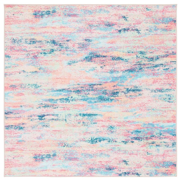 SAFAVIEH Sequoia Blue/Orange 7 ft. x 7 ft. Machine Washable Abstract Gradient Square Area Rug