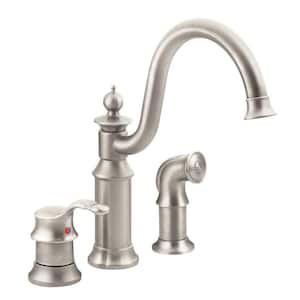 Waterhill High-Arc Single-Handle Standard Kitchen Faucet with Side Sprayer in Spot Resist Stainless