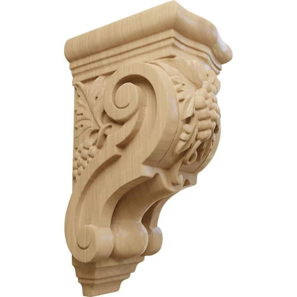 Ekena Millwork 4-3/8 in. x 3-1/2 in. x 7-7/8 in. Unfinished Wood Cherry Small Grape Bunches Corbel