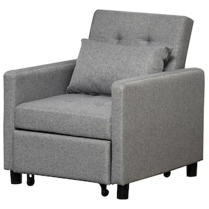 27.25 in. in Grey Polyester Cotton Single Rectangle Sofa Bed with Adjustable Recliner and Pillow